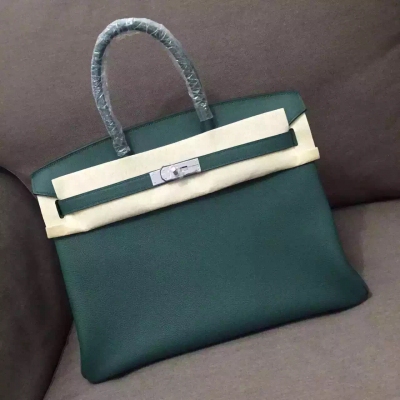 愛馬仕Hermes女包 Birkin 35CM 十字紋手提包 手挽女包  birkin-湖水綠
