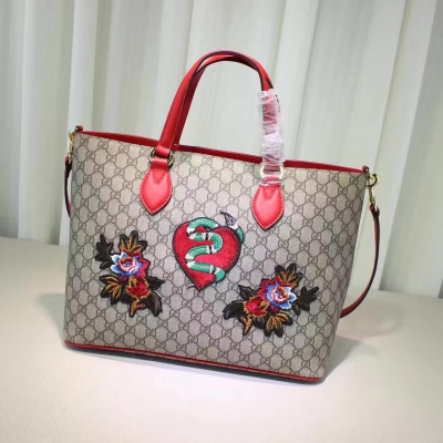gucci新款，專櫃品質，實物實拍、原單質量，款號：453705顏色:啡刺繡紅色、尺寸：37x29x15cm、現貨出貨。