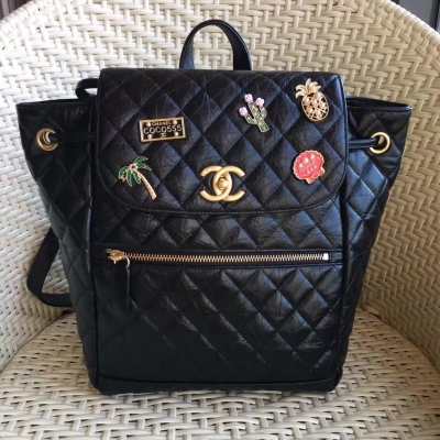 義大利 Chanel 17年秋冬新款雙肩包 限量版徽章款 原單頂級複刻 牛皮 尺寸：23*14*28