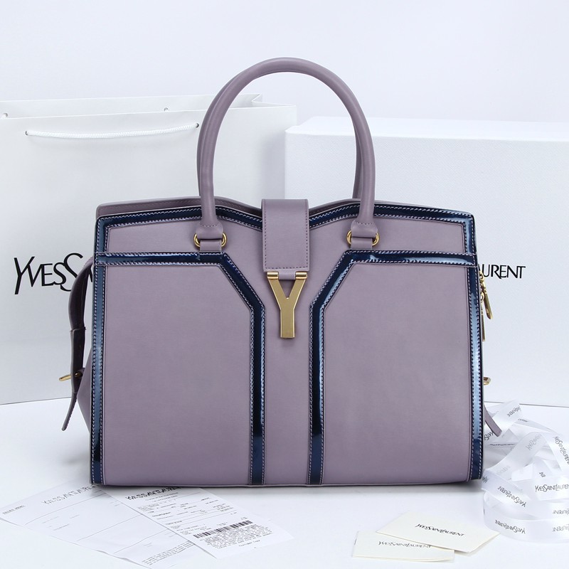 6982-紫色  YSL/聖羅蘭 金屬Y扣 新款手提女包 (漆皮配邊，絕美！)