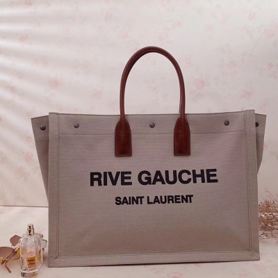 YSL聖羅蘭新款到貨Rive Gauche Tote Bag（左岸購物袋）【杏色】正品購入開模定制，從定制麻布料到五金在到絲印，每一個細節我都要求完美！歷經波折才做得跟原版一模一樣旅遊出差必備時尚款！尺寸：48*36*1