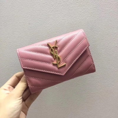 YSL Yves Saint laurent SLP聖羅蘭 卡包 414404球紋粉 原版牛皮，真空電鍍logo 尺寸：13*9*3CM