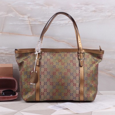 新款Gucci單肩購物女包 古馳簡約氣質休閑女包 309613-七彩料/古銅金