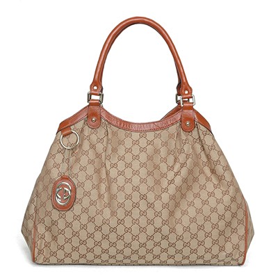Gucci 古馳女包 sukey大號購物袋 單肩包 211943 棕皮配佈
