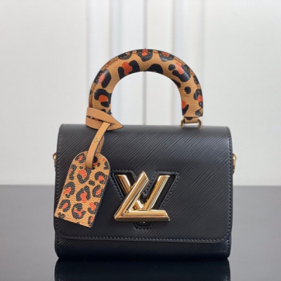 LOUIS VUITTON LV路易威登 M58546黑色 頂級原單 本款 Twist 小號手袋來自 2021 秋季 Wild at Heart 膠囊系列，為 Epi 皮革包身搭配豹紋印花帆布製成的行