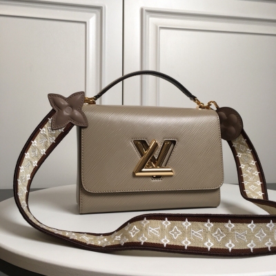 LOUIS VUITTON LV路易威登 M57050象灰色 頂級原單 本款 Twist 中號手袋取材 Epi 皮革，再令皮革 Monogram 花卉綻放於刺繡寬肩帶底部，後者兩側分別呈現迷你 Mon