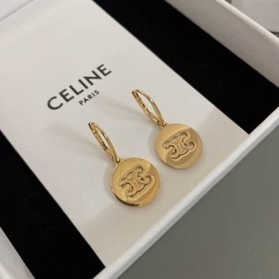 Celine 圓牌凱旋門耳環