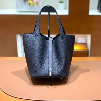 Hermes愛馬仕 TC 黑色 菜籃子22cm 銀扣