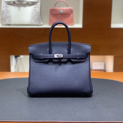 Hermes愛馬仕 Togo 2Z午夜藍 鉑金包 Birkin BK25 銀扣