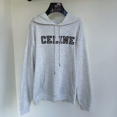 Celine 2024秋冬新款定制高級 立體植絨字母連帽衛衣出貨定位印花植絨字母落肩寬鬆版型超拉風進口純棉衛衣面料質感超贊！時髦又高級 強烈推薦自留款做工品質看細節 灰色S/M/L