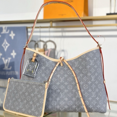 LV路易威登 特級MB163c晶片版原廠皮 CARRYALL 中號手袋 型號：M13289牛仔灰色 材料：A級全鋼五金，進口原廠面料 包裝：全套原廠免稅MB包裝 尺寸：39x30x15cm
