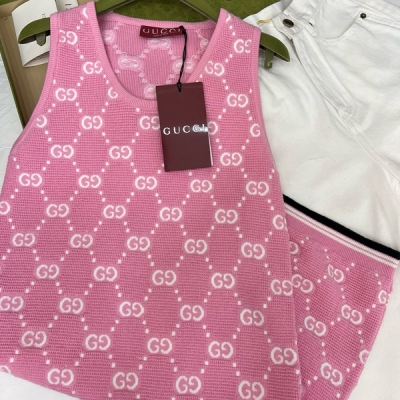 Gucci古馳 2025s 粉色提花背心裙經典款簡約大牌！小H版型超強包容性日常百搭非常實穿 彰顯品味的單品 上身巨高級 SML