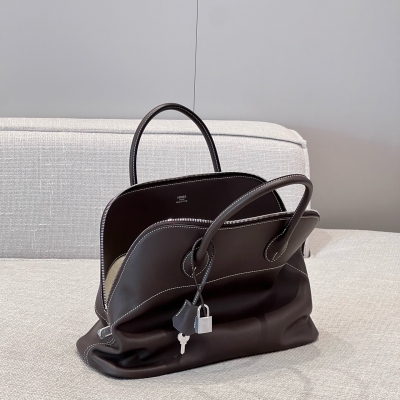 Hermes愛馬仕 swift Bolide31 銀扣 new Date “k”-2025 GERMANY Leather relax 35cm 烏木色 銀 全手工縫製